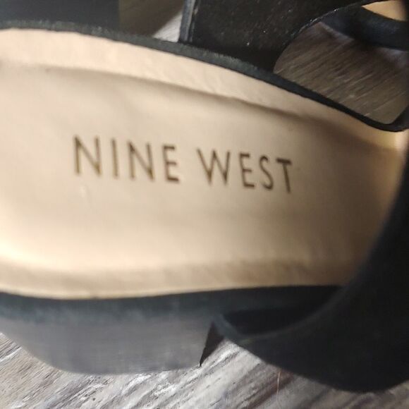 Nine West Gemina black  leather block heel strapped sandals Sz 6.5 - Picture 6 of 12